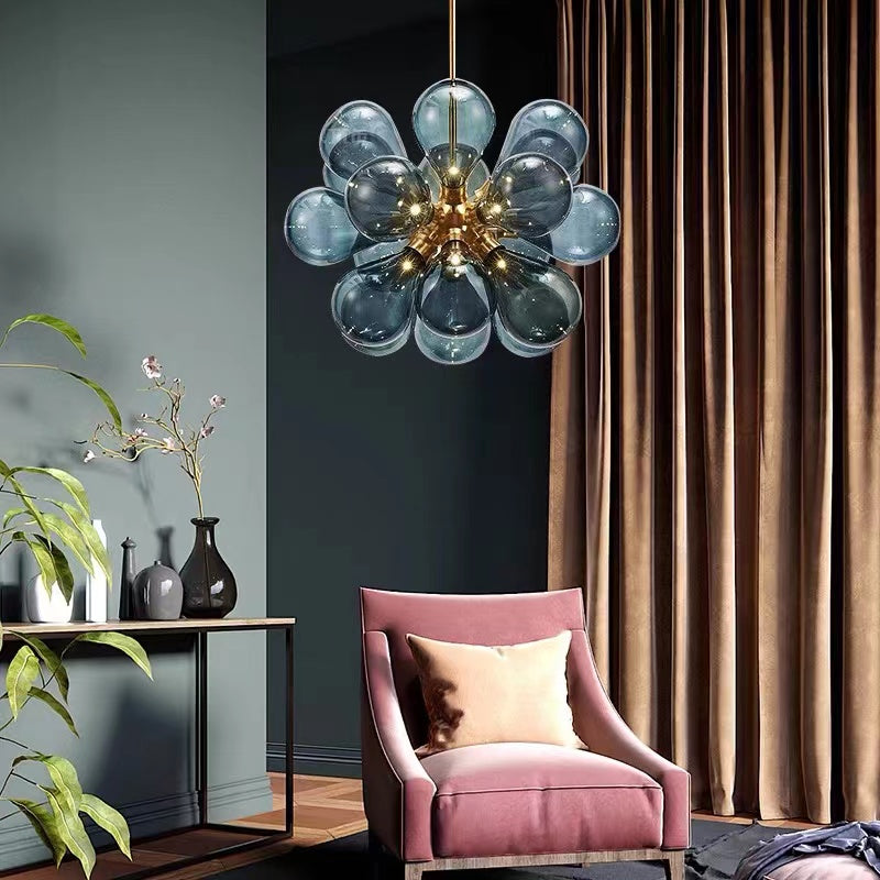 Valentina Suspension Moderne, Métal/Verre, Blanc/Bleu/Violet/Doré, Salon - Neutralighting