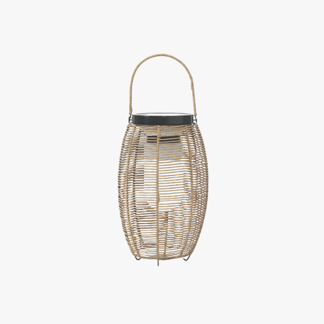 Ritta Lampadaire Lanterne Vintage, Métal/Rotin, Bois, Salon - Neutralighting