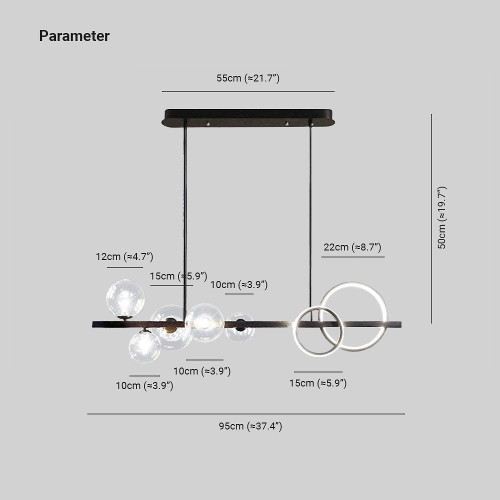 Valentina Suspension Anneau/Ronde Moderne, Métal/Verre, Noir/Doré, Salon - Neutralighting