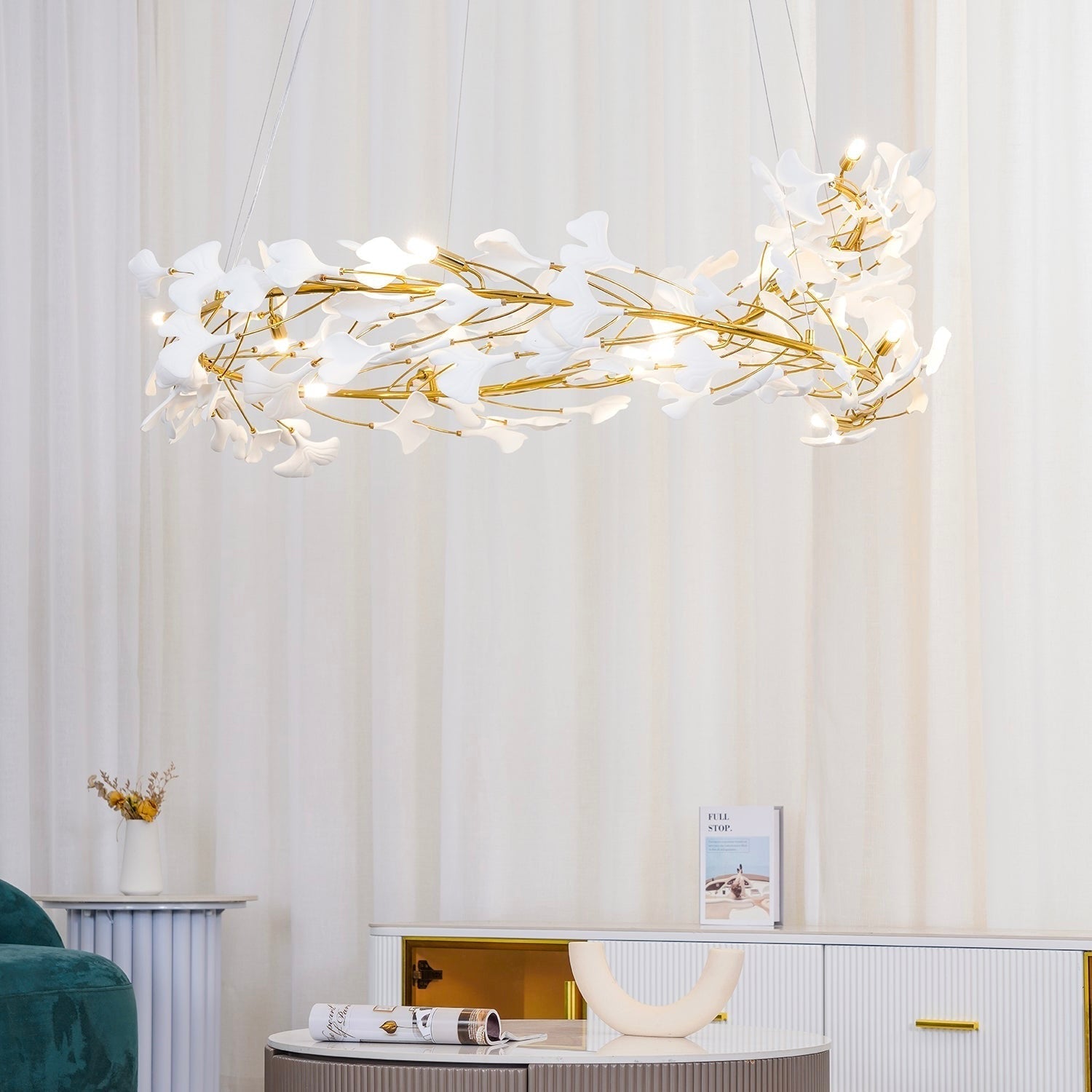 Olivia Suspension de Luxe Moderne à LED, Métal/Céramique, Or, Salon/Salle à Manger - Neutralighting