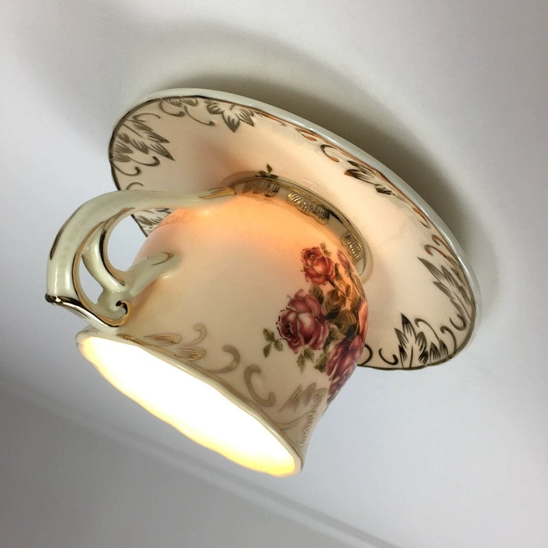 Arisha Retro Rose Ceramic Coffee Cup Flush Mount Ceiling Light Bedroom - Neutralighting