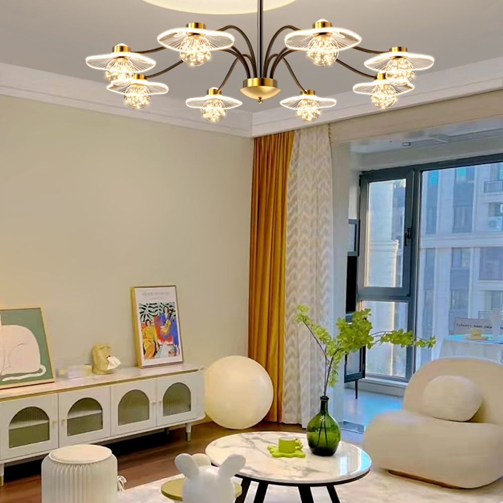 Arisha Suspension Multi Transitionnel, Métal/Acrylique/Verre, Doré, Salon/Chambre à Coucher - Neutralighting