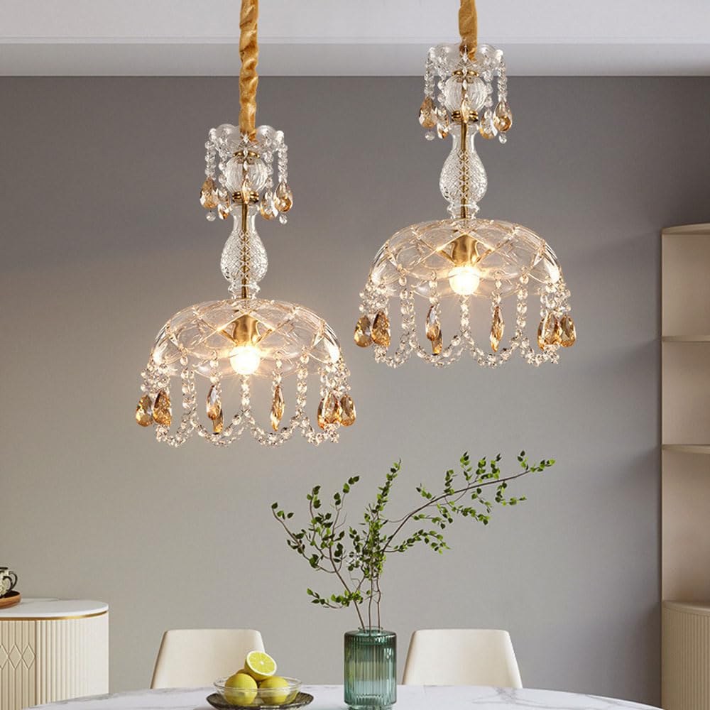 Kristy Rétro LED Cristal Rond Suspension Or Verre Chambre À Coucher - Neutralighting