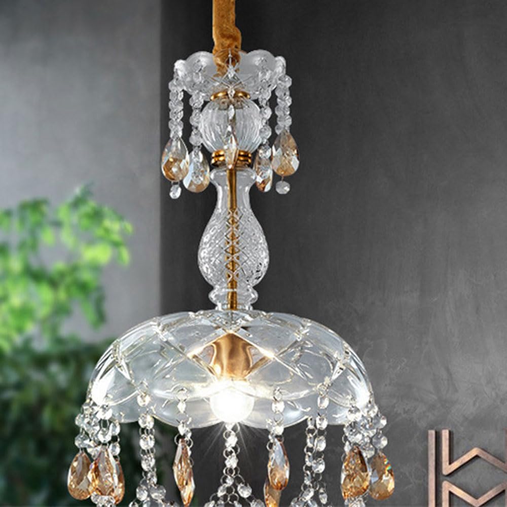Kristy Rétro LED Cristal Rond Suspension Or Verre Chambre À Coucher - Neutralighting