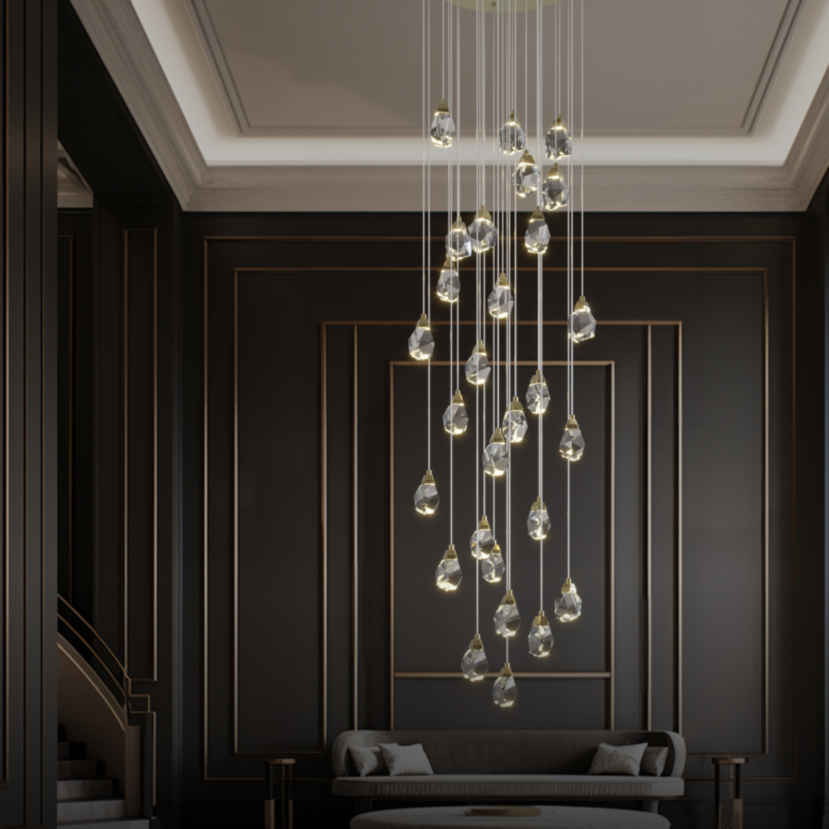 Kristy Luminaire Or Suspension Verre/Métal Pierres Chambre/Salon - Neutralighting