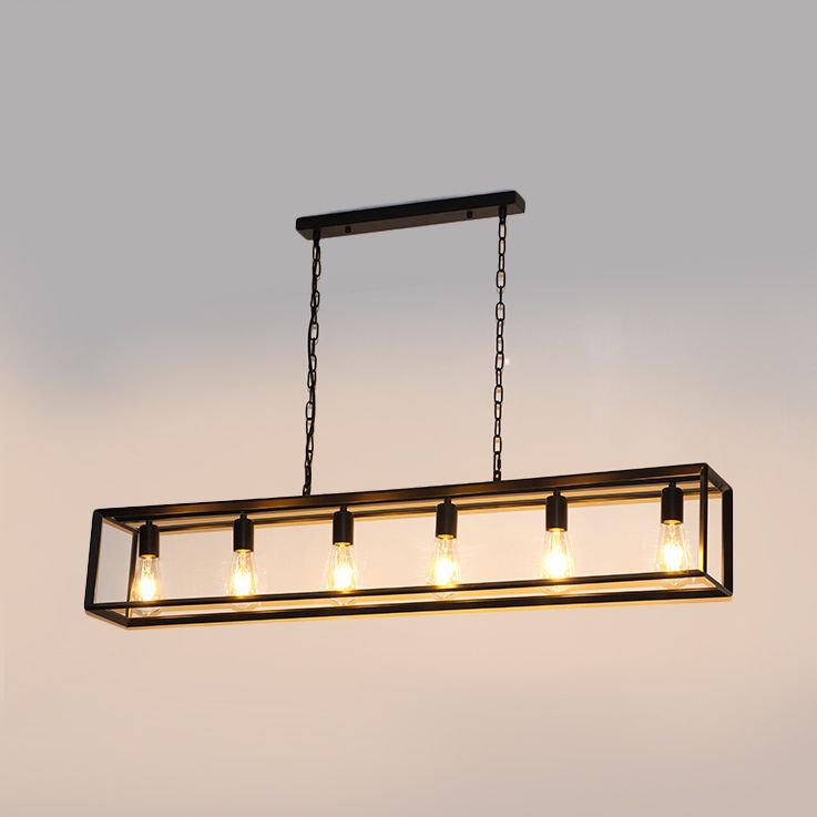 Silva Rectangle Vintage LED Suspension Noir Laiton Métal Salon - Neutralighting