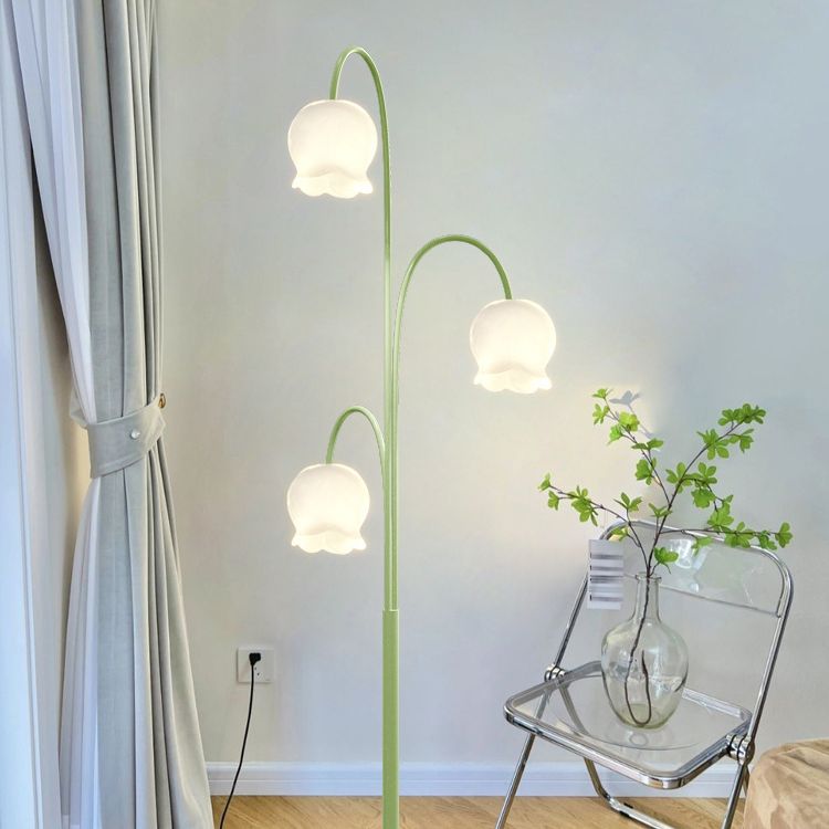 Arisha Lampadaire Fleur/Multi Art Deco, Métal/Verre, Blanc, Salon