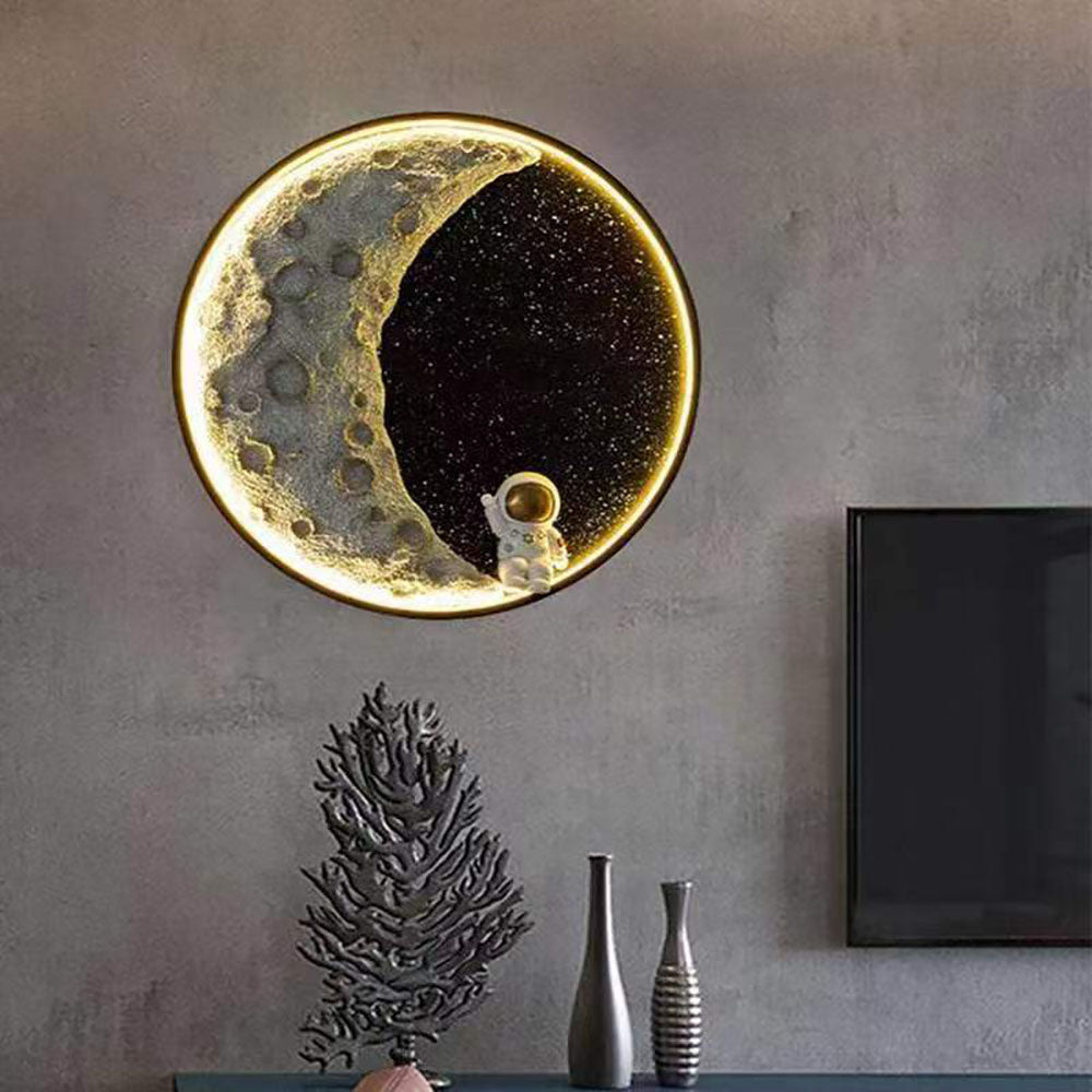 Aria Applique Murale Moderne Astronaute Lune, Métal, Noir, Chambre/Salon - Neutralighting
