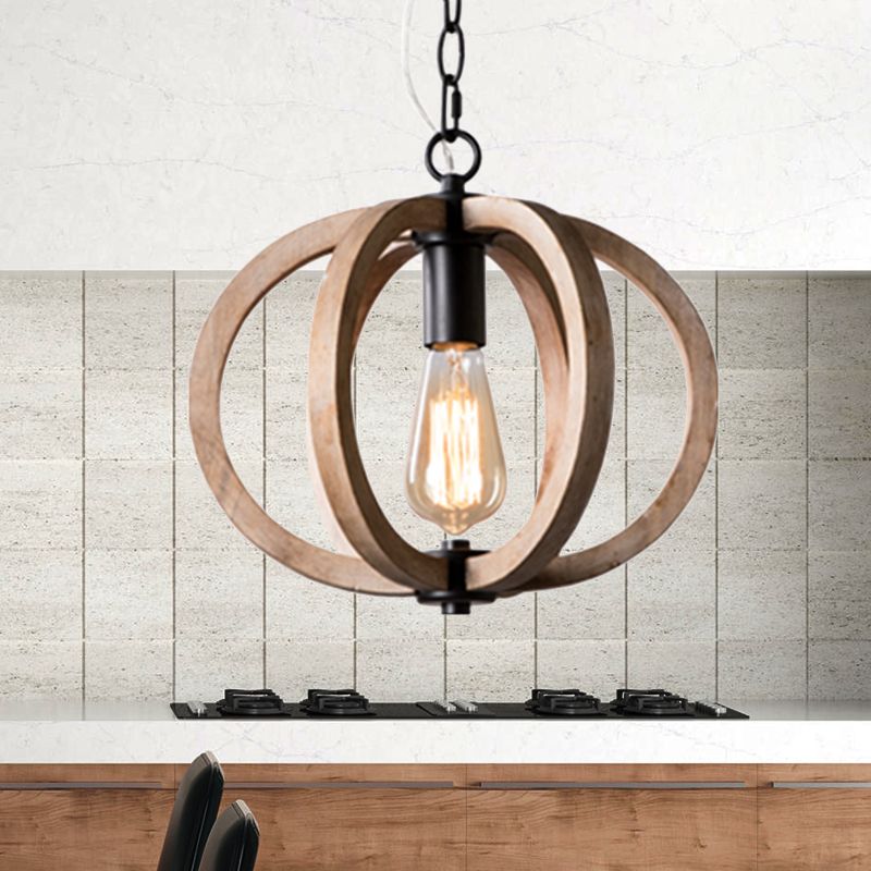 Silva Sphère Vintage LED Suspension Métal Bois Salon Salle à manger - Neutralighting