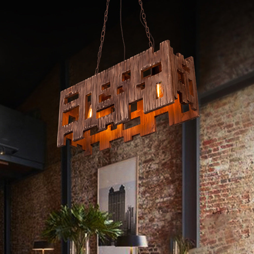 Epoch Suspension Rectangulaire Rustique, Metal/Bois, Bois, Chambre - Neutralighting