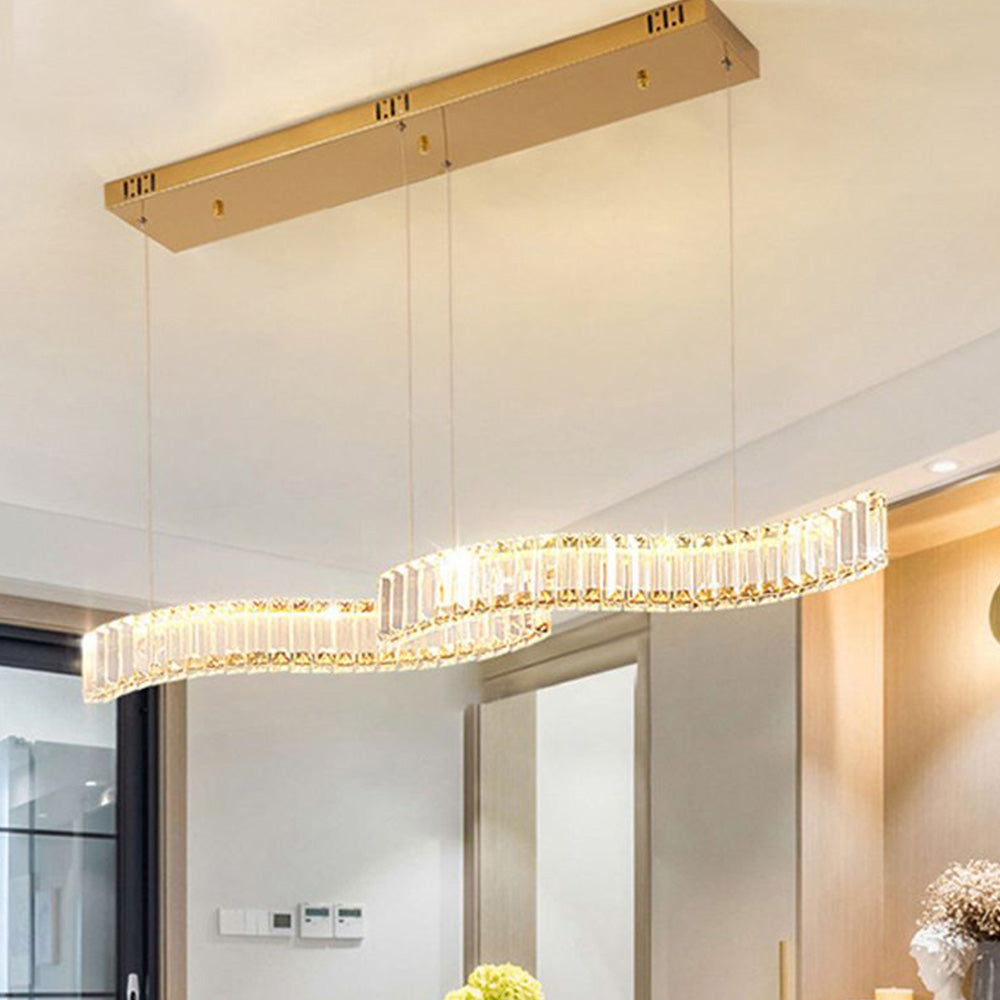 Kristy Luminaires Suspensions LED Wave Moderne Grande Cristal Métal Argent/Or Salon/Cuisine - Neutralighting