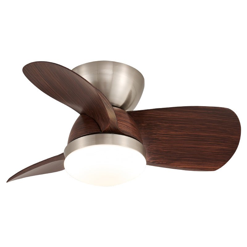 Plafonnier ventilateur Dyms présentant ses pales en ABS et son abat-jour en acrylique