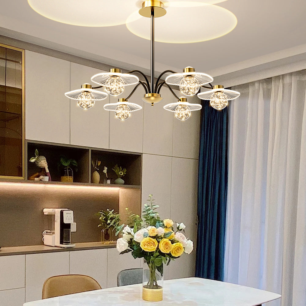 Arisha Suspension Multi Transitionnel, Métal/Acrylique/Verre, Doré, Salon/Chambre à Coucher - Neutralighting