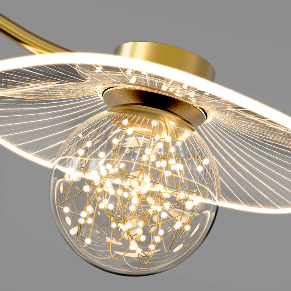 Arisha Suspension Multi Transitionnel, Métal/Acrylique/Verre, Doré, Salon/Chambre à Coucher - Neutralighting