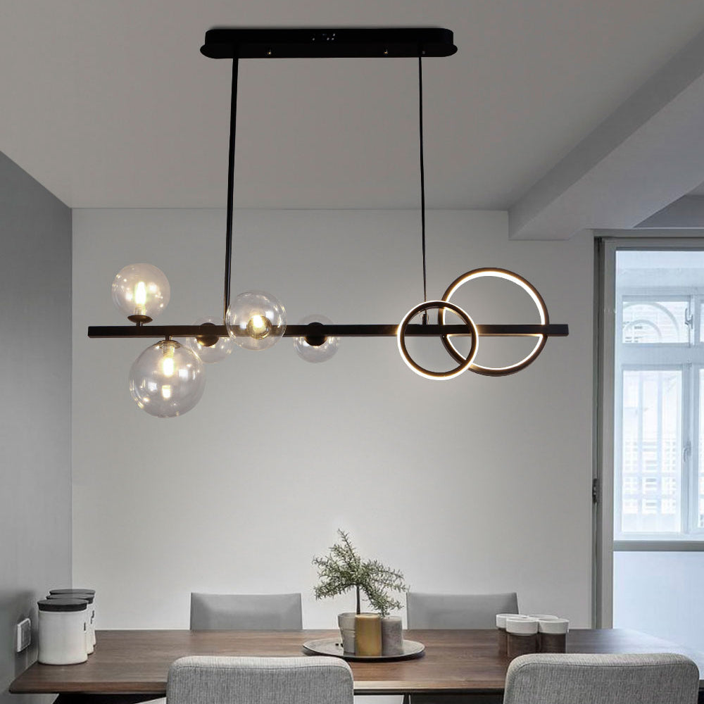 Valentina Suspension Anneau/Ronde Moderne, Métal/Verre, Noir/Doré, Salon - Neutralighting