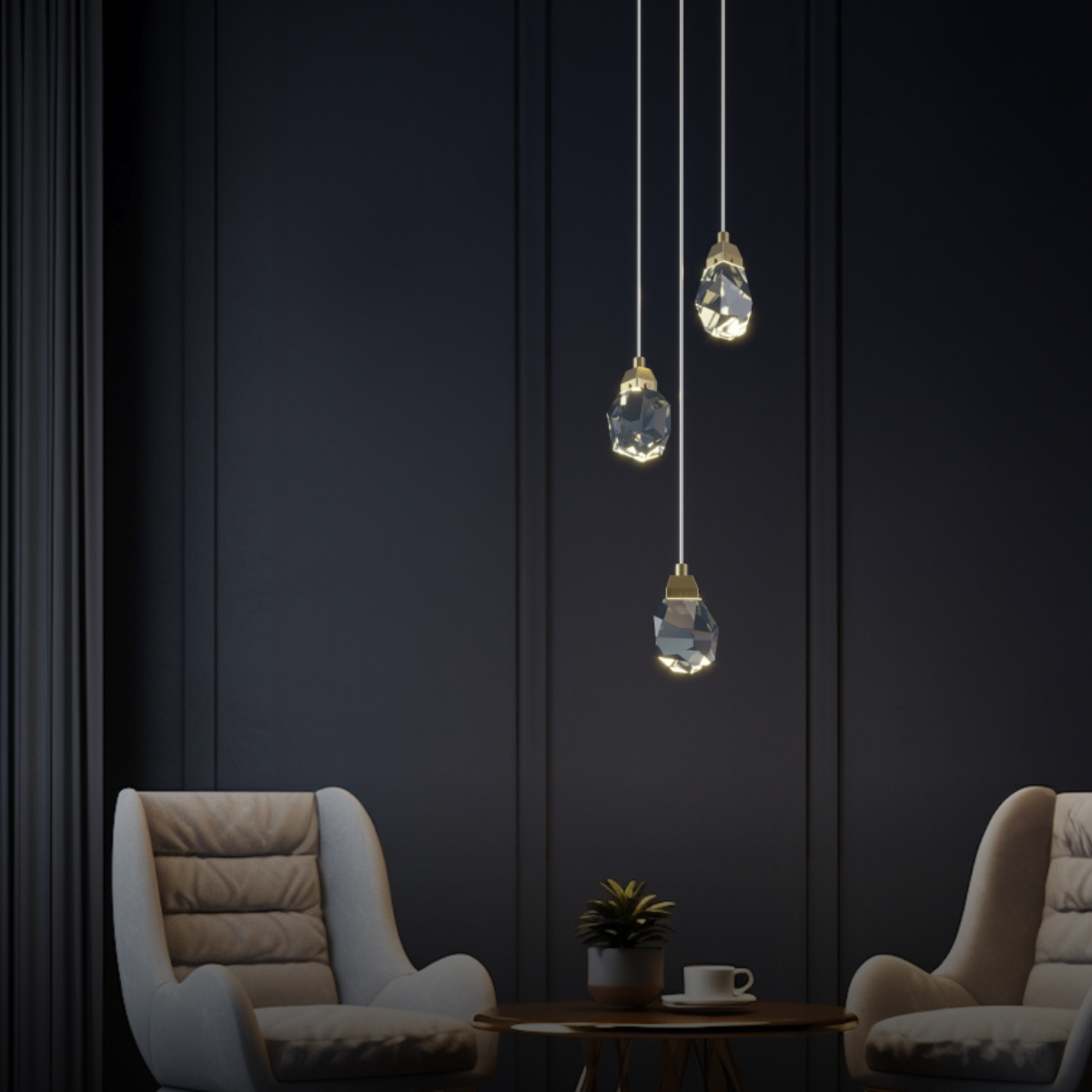 Kristy Luminaire Or Suspension Verre/Métal Pierres Chambre/Salon - Neutralighting