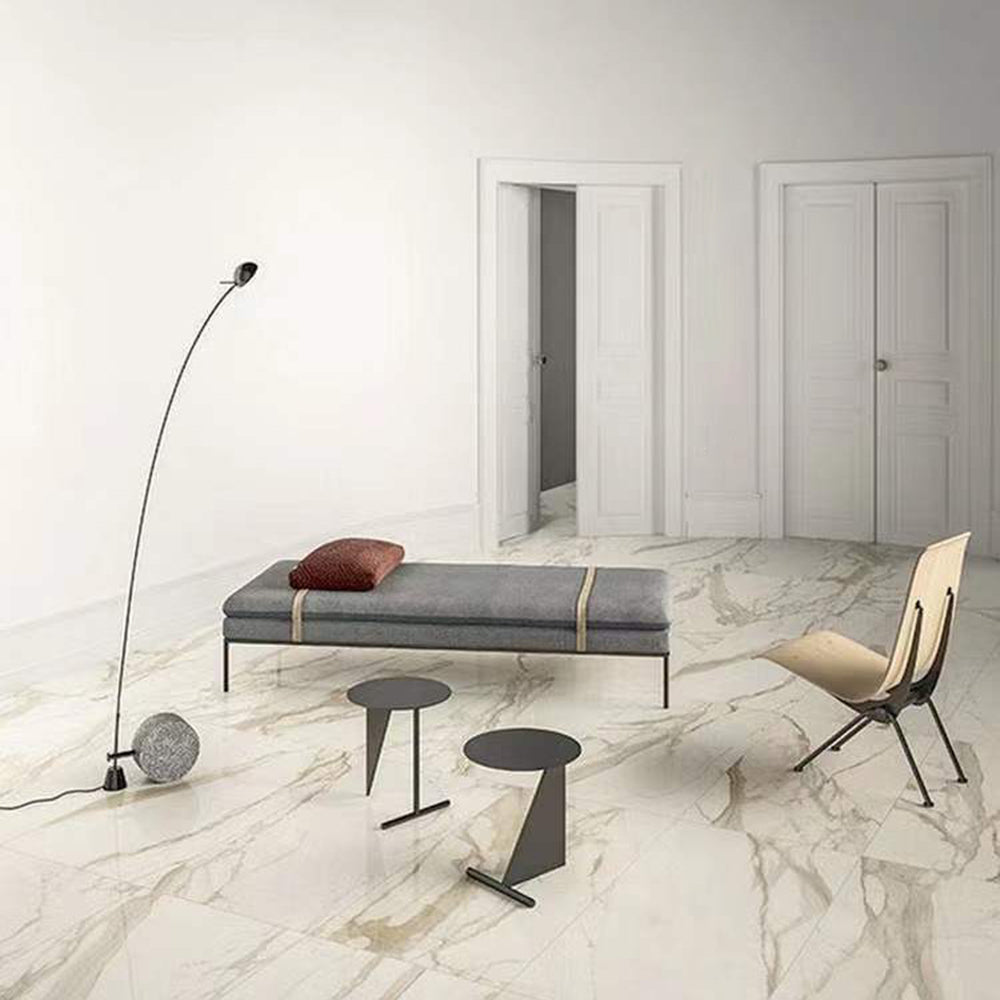 Mira Lampadaire Courbe Moderne, Marbre/Métal, Noir, Salon - Neutralighting