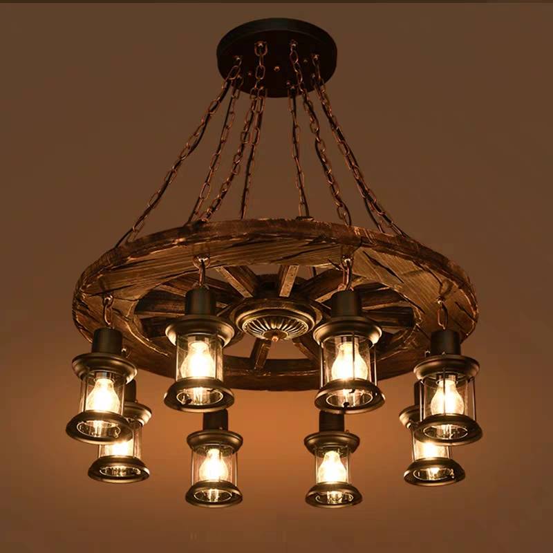 Epoch Ronde Vintage LED Lustre Bois/Métal/Verre Salon Cuisine - Neutralighting