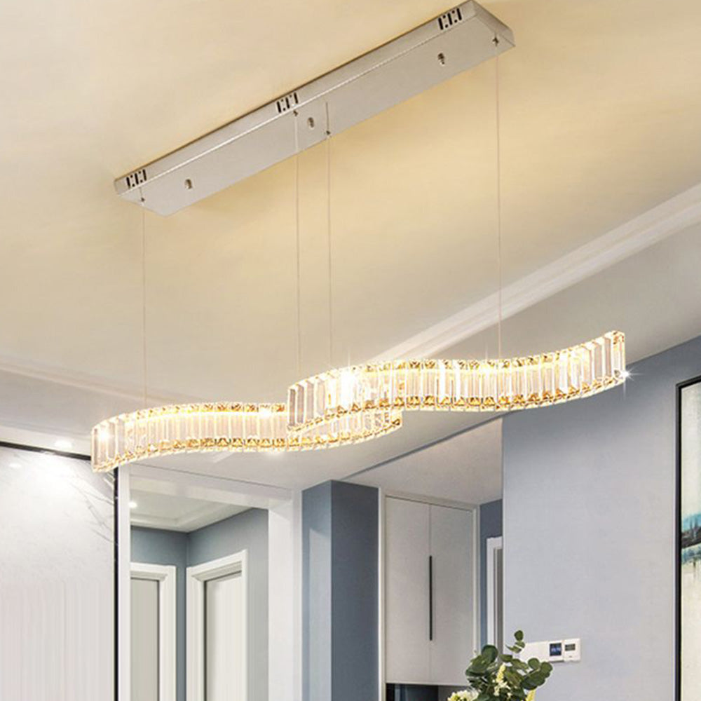 Kristy Luminaires Suspensions LED Wave Moderne Grande Cristal Métal Argent/Or Salon/Cuisine - Neutralighting