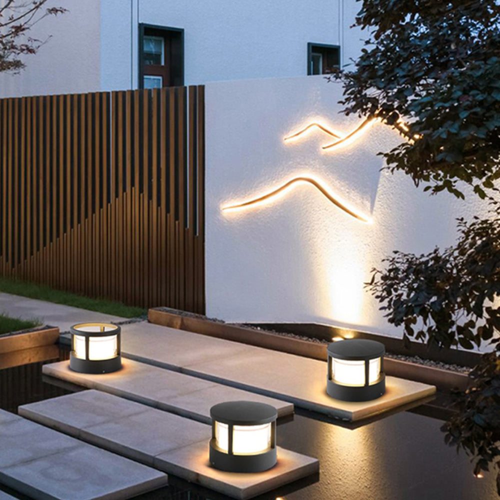 Ray Lampadaire Cylindre Moderne, Métal/Acrylique, Noire/Blanche, Jardin - Neutralighting
