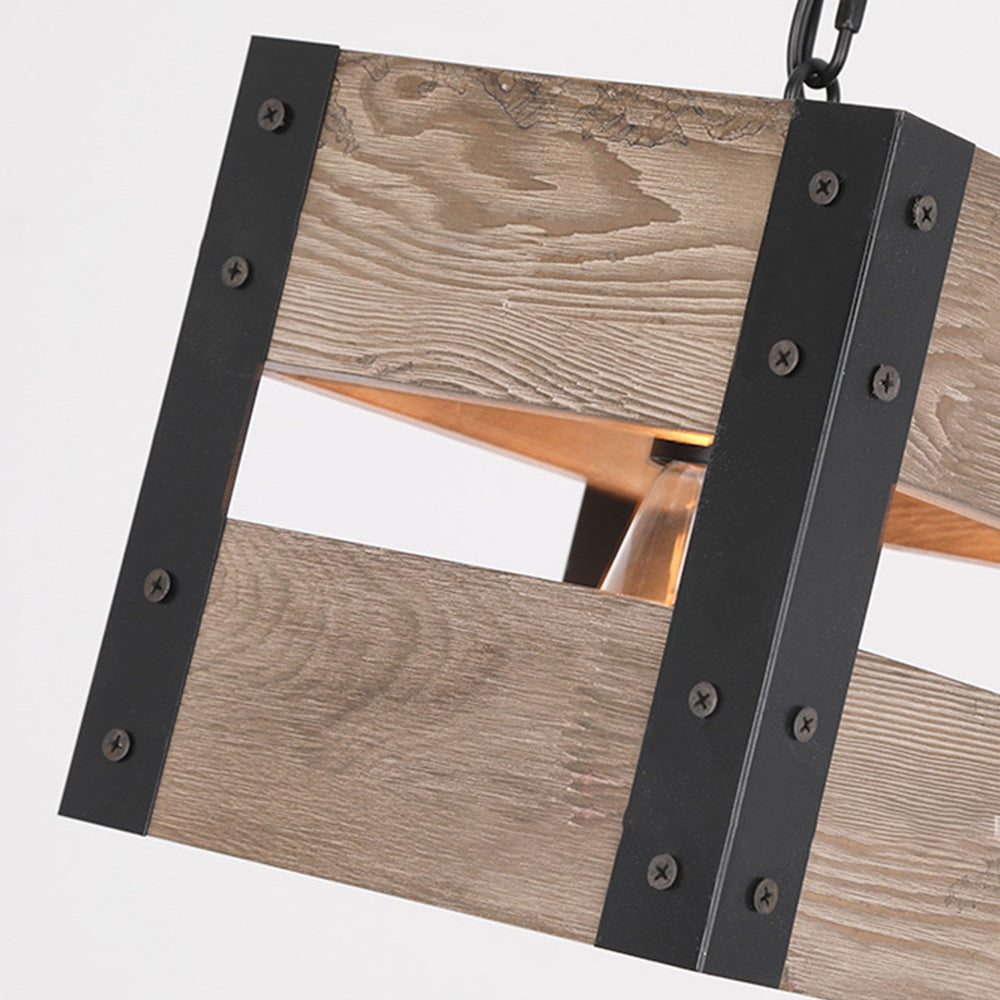 Silva Suspension Carrée Rustique, Metal/Bois, Bois/Marron, Chambre - Neutralighting