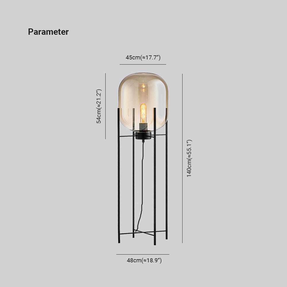 Mira Design Lampadaire Globe Moderne Verre/Métal Noir Chambre/Salon