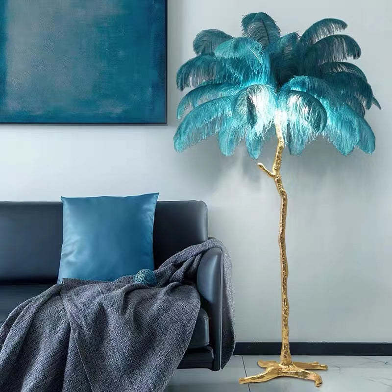 Lampadaire Fleur Luxe Plume/Métal Coloré Salon