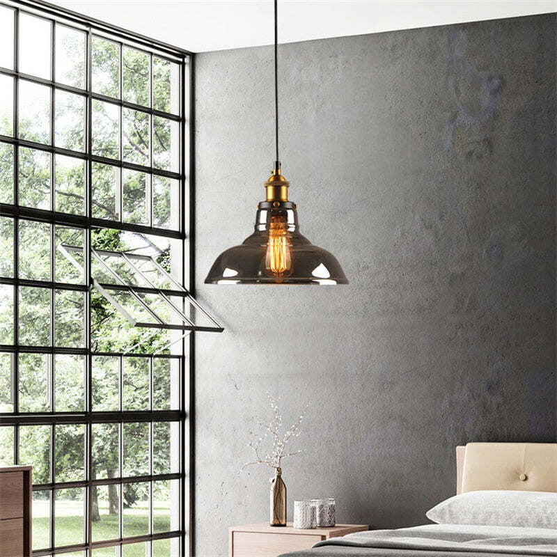 June suspension Industriel en Verre. Clair/Ambre/Gris Fumé - Neutralighting