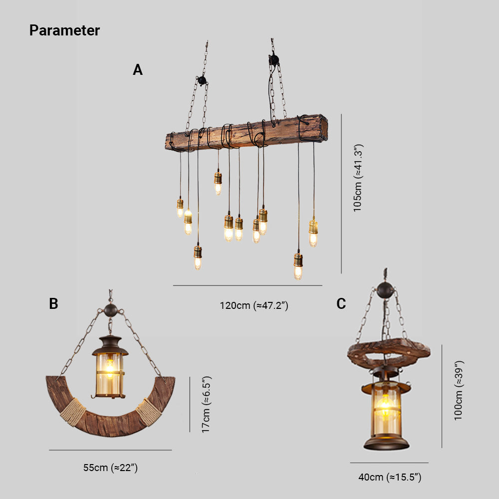 Epoch Industrie LED Suspension Linénaire Brun Bois Métal Verre Salle à Manger - Neutralighting