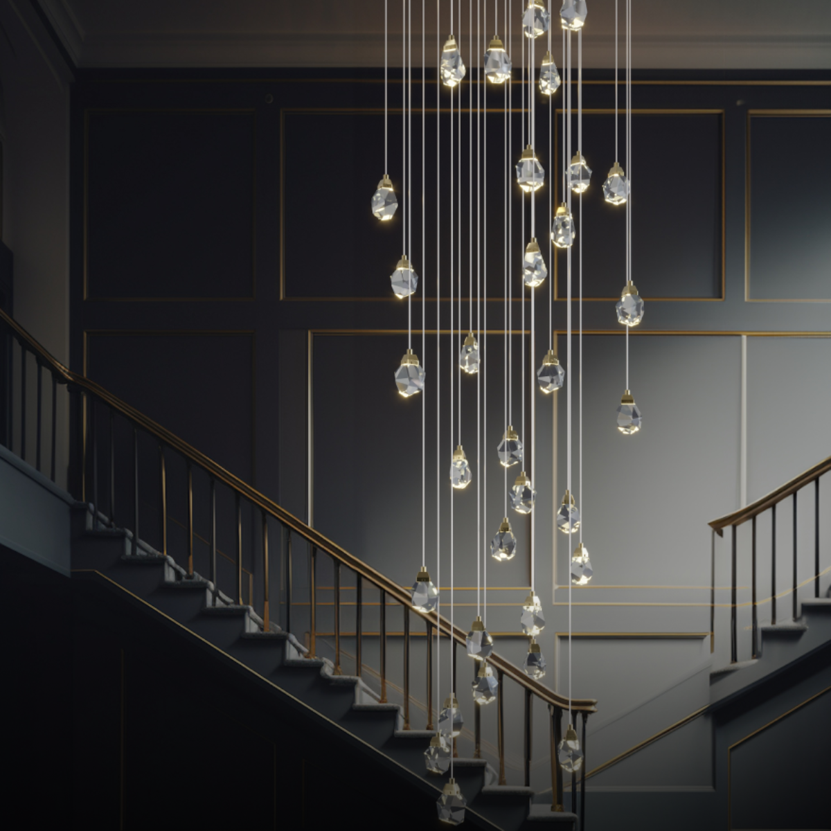 Kristy Luminaire Or Suspension Verre/Métal Pierres Chambre/Salon - Neutralighting