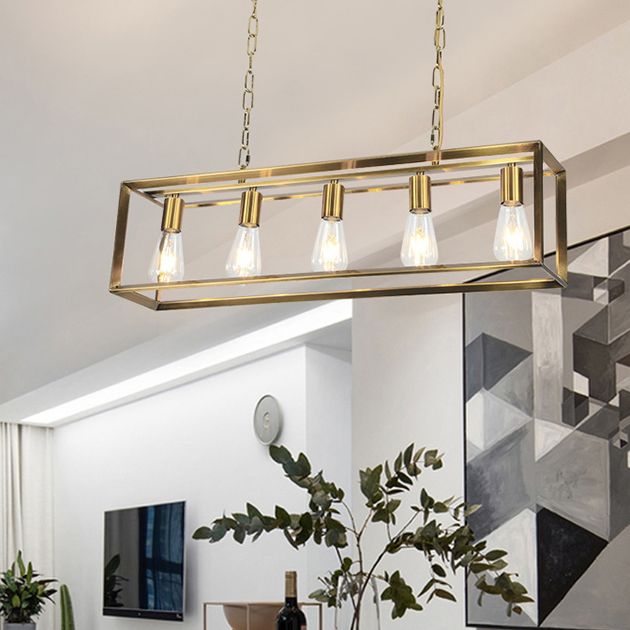 Silva Rectangle Vintage LED Suspension Noir Laiton Métal Salon - Neutralighting
