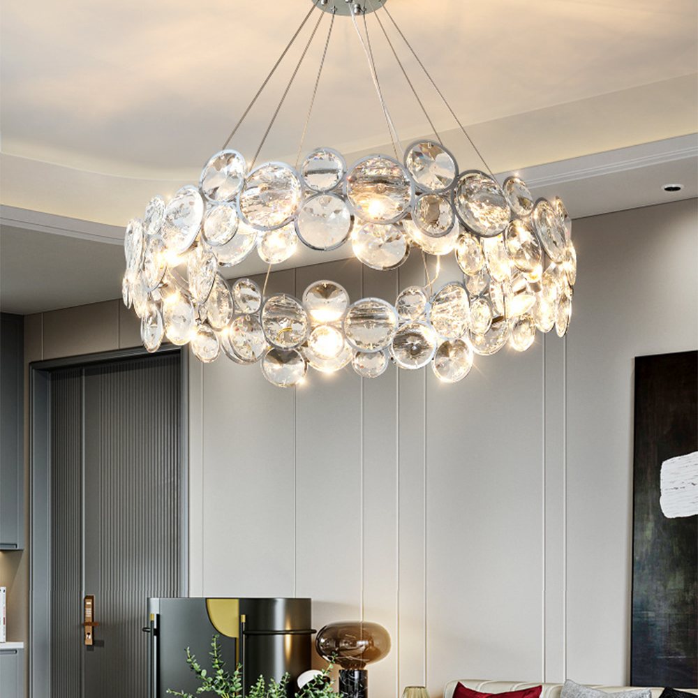 Kristy Lustre LED Moderne Rond Cristal Métal Salon