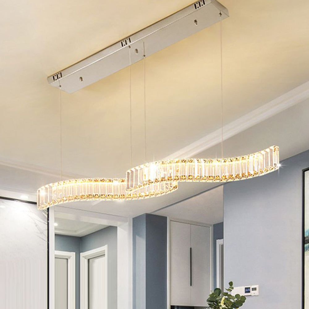Kristy Luminaires Suspensions LED Wave Moderne Grande Cristal Métal Argent/Or Salon/Cuisine - Neutralighting