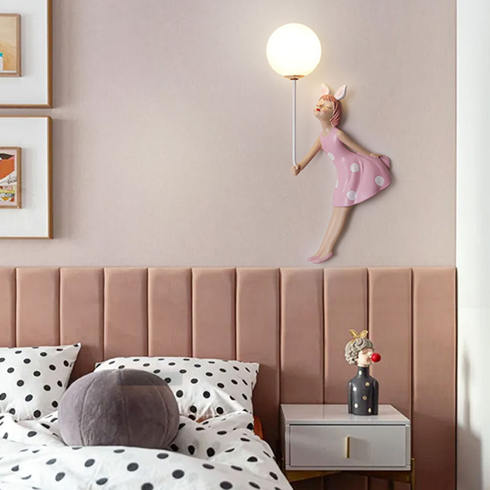 Aria Applique Murale Moderne en Forme de Ballon et de Fille, PV, Rose, Chambre à coucher - Neutralighting