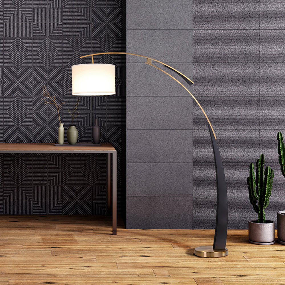 Mira Design Italien Lampadaire Arc Moderne Métal/Tissu Noir/Doré Salon - Neutralighting
