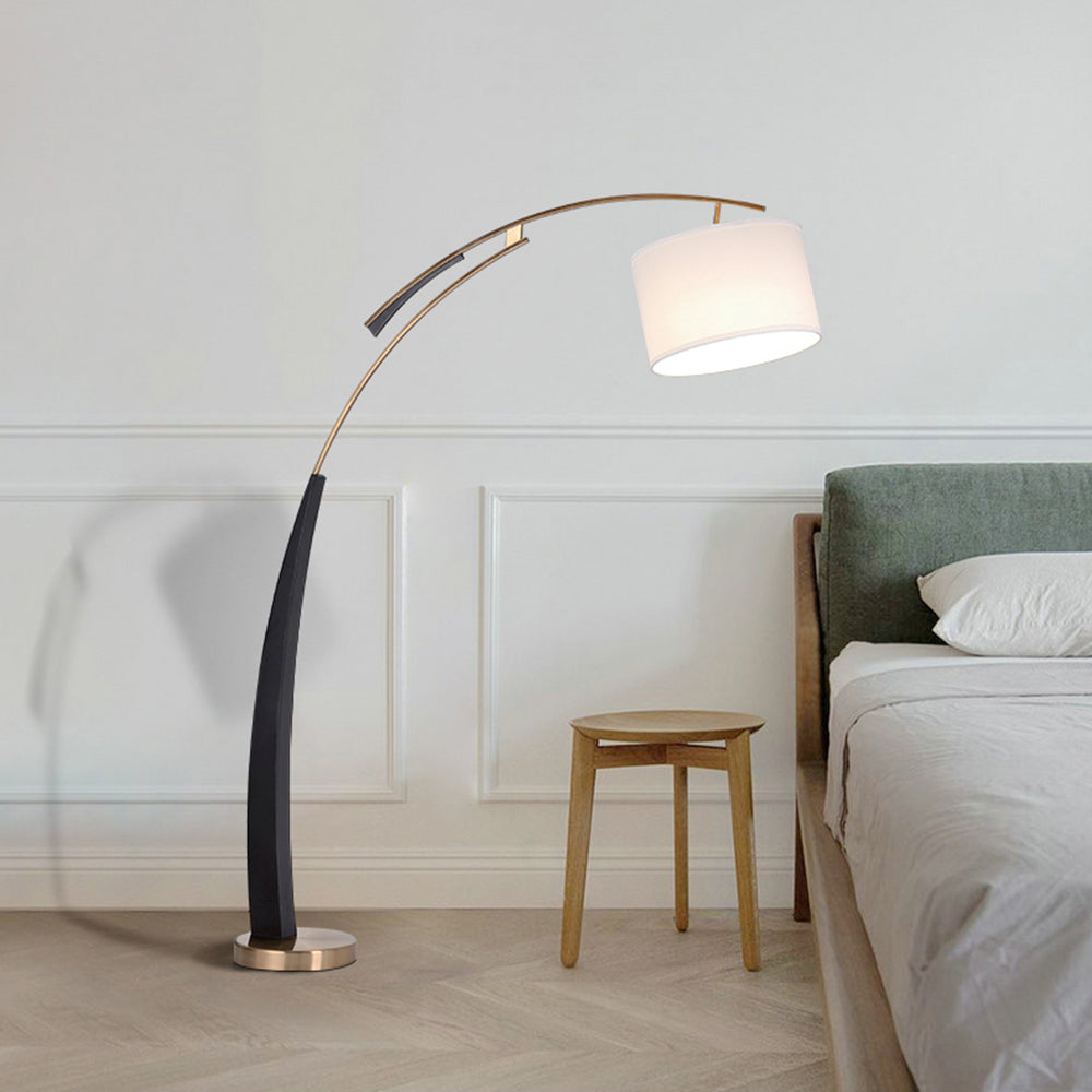 Mira Design Italien Lampadaire Arc Moderne Métal/Tissu Noir/Doré Salon - Neutralighting