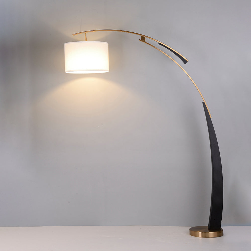 Mira Design Italien Lampadaire Arc Moderne Métal/Tissu Noir/Doré Salon - Neutralighting