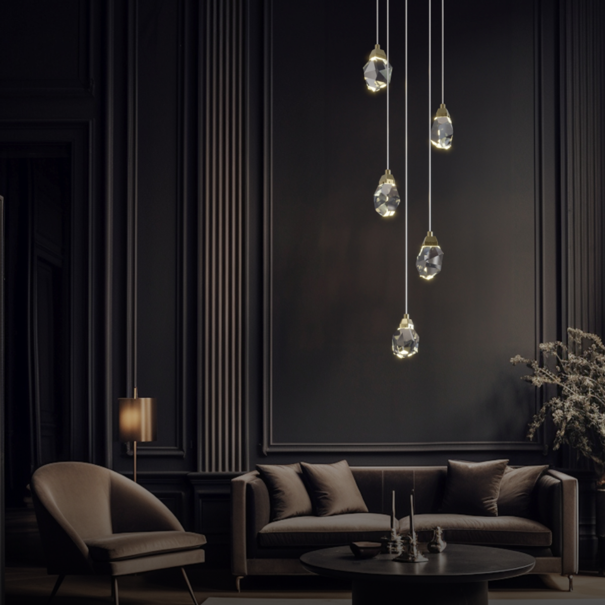 Kristy Luminaire Or Suspension Verre/Métal Pierres Chambre/Salon - Neutralighting