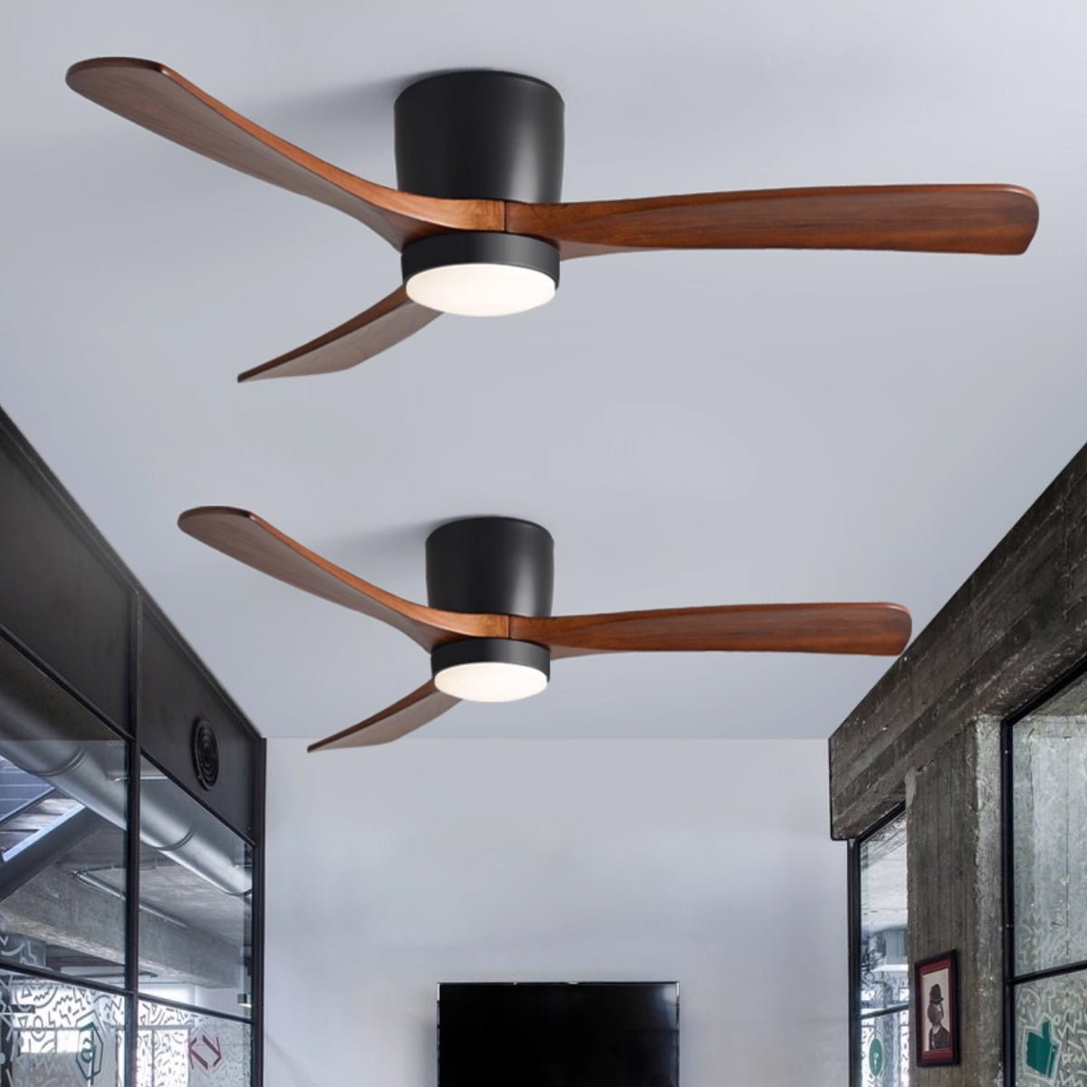 Détail du moteur DC silencieux et du design élégant du ventilateur nordique Ezra.