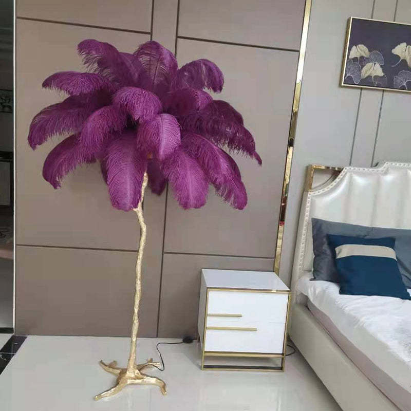 Lampadaire Fleur Luxe Plume/Métal Coloré Salon