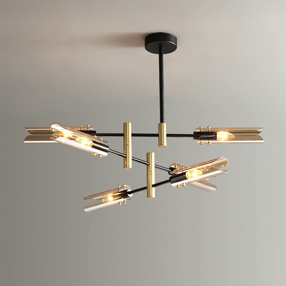 Arisha Plafonnier Linéaire Moderne, Métal/Verre, Gris Fumé/Ambre, Salon