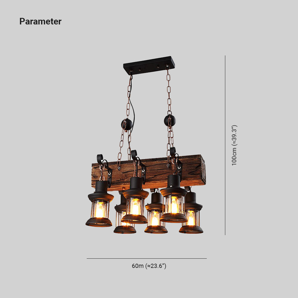 Epoch Suspension Rectangulaire Vintage, Metal/Bois, Marron, Chambre - Neutralighting