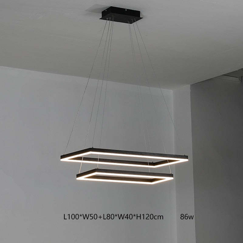Arisha Suspension Rectangulaire Nordique, Métal/Acrylique, Noir, Chambre à Coucher/Salon - Neutralighting