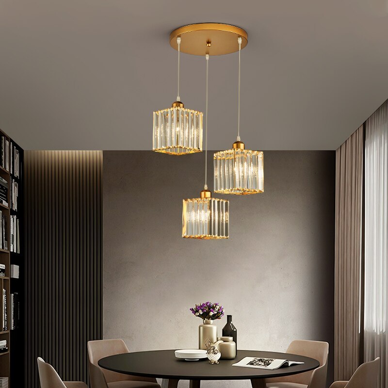 Vina Suspension Ronde/Carré Nordique. Métal/Verre. Noir/Or. Salon/Bar - Neutralighting