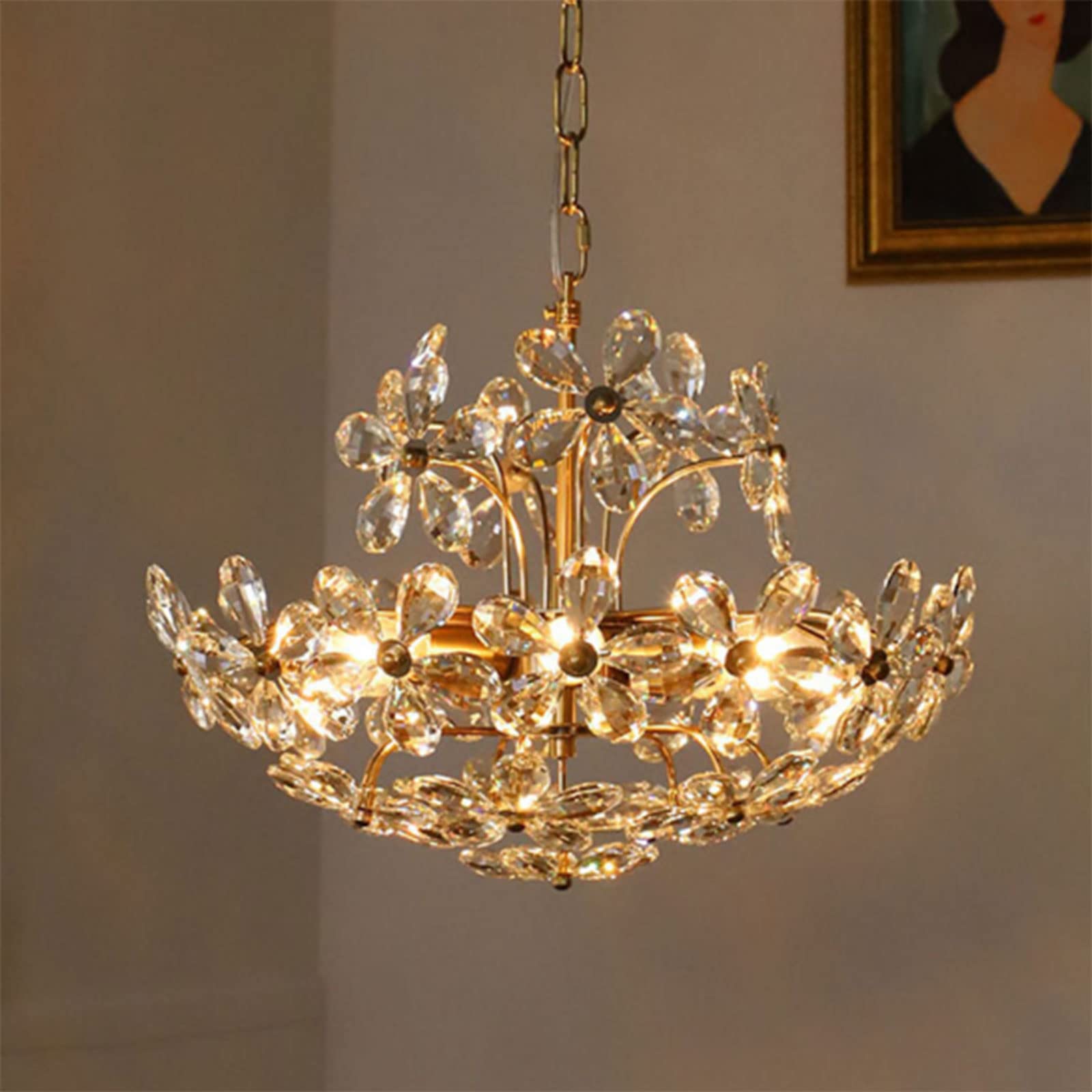 Ray Rétro Vintage Or Fleur Cristal Suspension Chambre À Coucher - Neutralighting