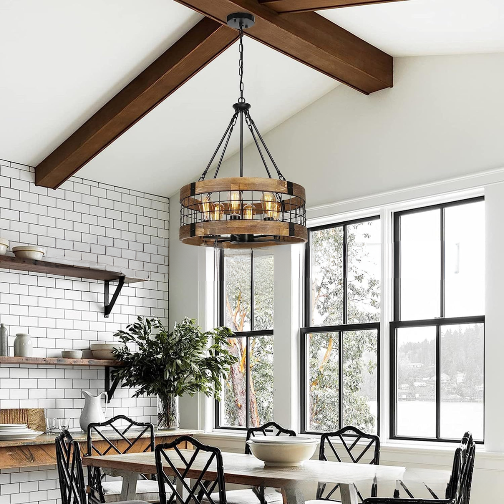 Silva Industriel LED Suspension Bois Métal Salon