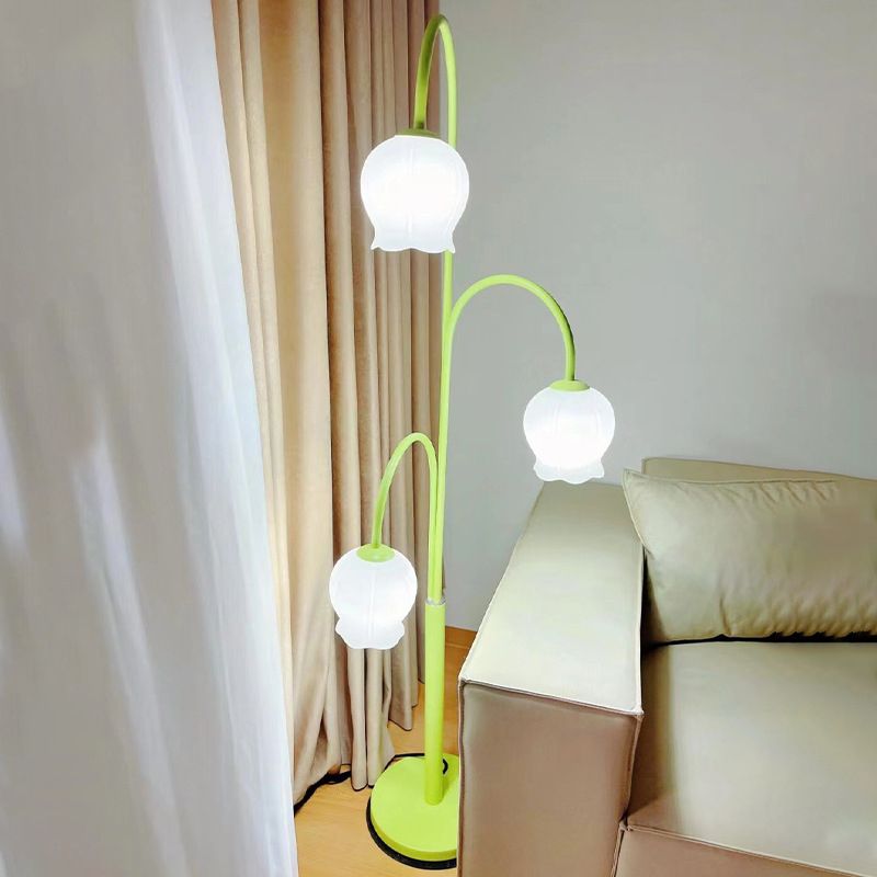 Arisha Lampadaire Fleur/Multi Art Deco, Métal/Verre, Blanc, Salon