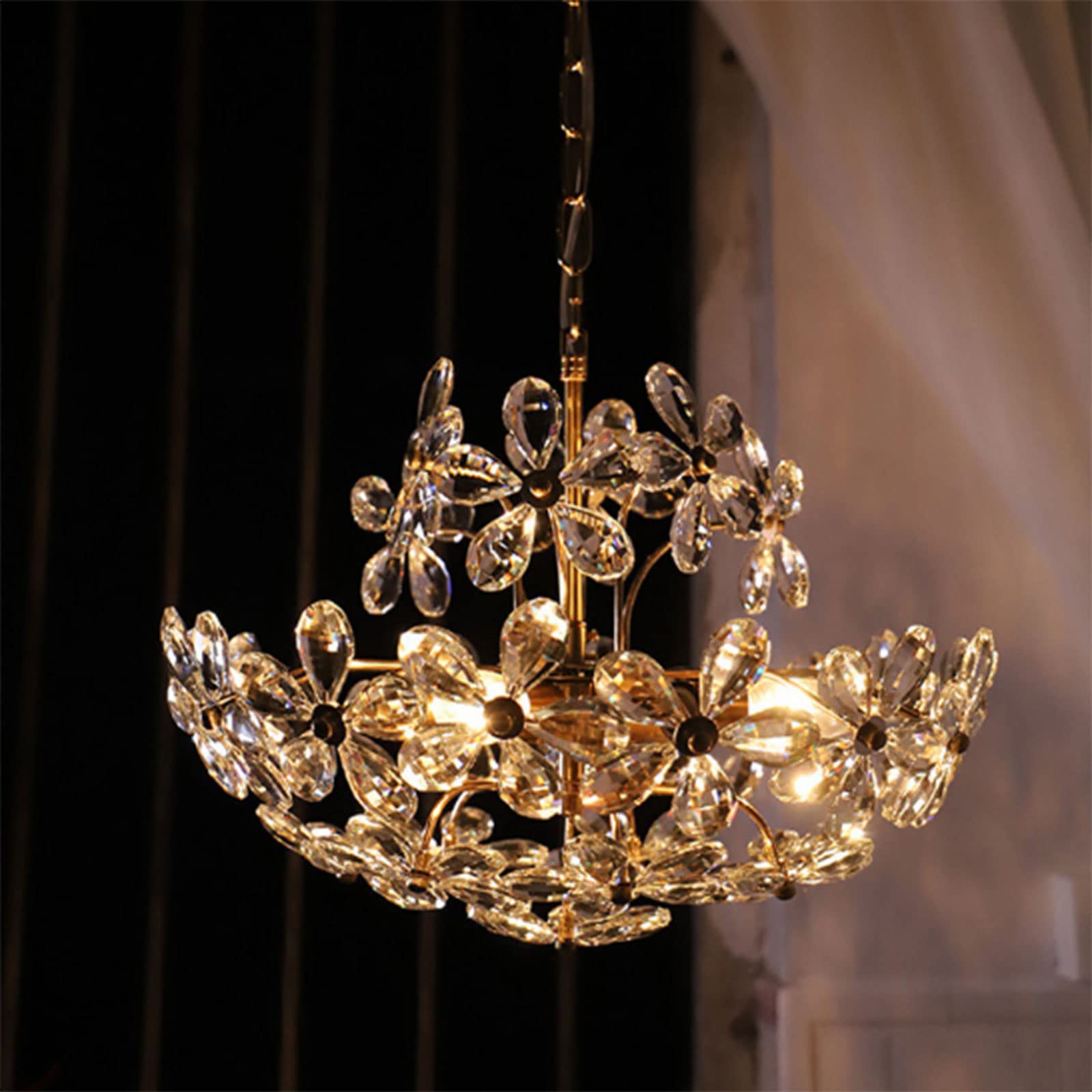 Ray Rétro Vintage Or Fleur Cristal Suspension Chambre À Coucher - Neutralighting