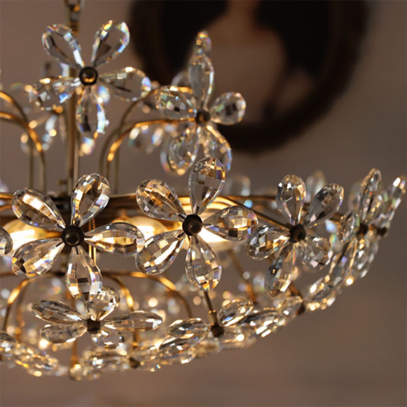 Ray Rétro Vintage Or Fleur Cristal Suspension Chambre À Coucher - Neutralighting