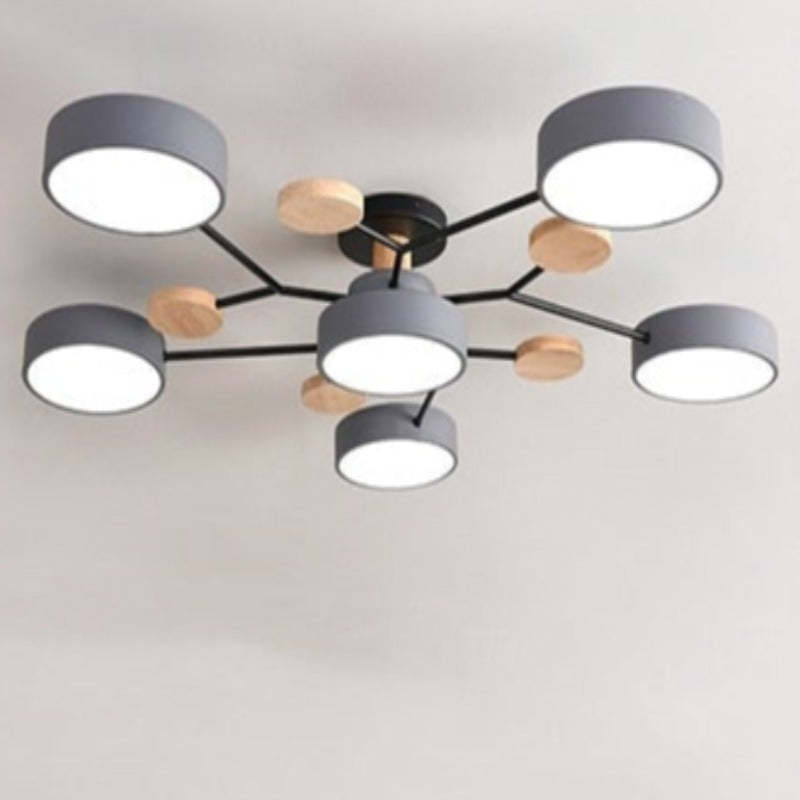 Arisha Plafonnier Rond Moderne, Métal/Bois, Blanc/Vert/Gris, Salon - Neutralighting